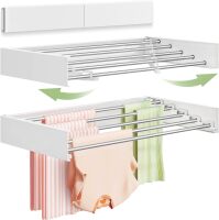 Vikaqi Wall Mounted Clothes Drying Rack 32", Foldable Wall Laundry Rack Collapsible Drying Rack Clothing Folding Indoor, Hidden Space Saver with Wall Template, 5 Rods, White