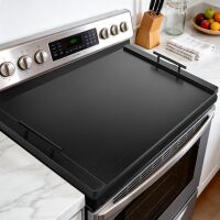 Noodle Board Stove Cover with Handles, Wood Stove Top Covers for Electric Stove and Gas Burners, Wooden Decorative Serving Tray Kitchen Sink Cover for Counter Space (Black)