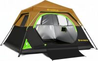 Raynesys 6 Person Instant Tent, Camping Tent Setup in 60 Seconds, Pop Up Tents for Camping with Top Rainfly, Instant Cabin Tents with Portable Carry Bag for Family Camp & Hiking, Black + Orange