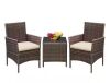 Brown 3-Pieces Patio Furniture PE Rattan Outdoor Conversation Set w/Table