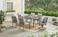 Hampton Bay Preston Pointe Dark Cement Gray 7-Piece Metal Outdoor Dining Set with CushionGuard Putty Cushions