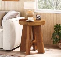 BYBLIGHT Kerlin 19.69 in. Vintage Brown Round Wood End Table with Heavy-Duty Legs