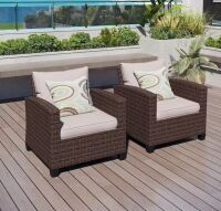 Dark Brown Rattan Wicker Outdoor Patio Lounge Chairs with Beige Cushions (2-Pack)