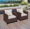 Dark Brown Rattan Wicker Outdoor Patio Lounge Chairs with Beige Cushions (2-Pack)
