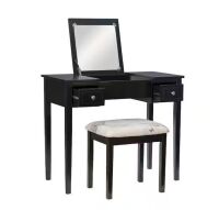 Linon Home Decor April 2-Piece Black Makeup Vanity with 2-Drawers and Flip-Top Mirror