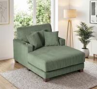 Green Corduroy 2 Arm Chaise Lounge with Cup Holders