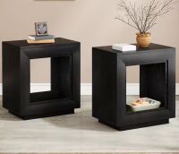 BYBLIGHT Kerlin 23.62 in. Black Rectangular Wood End Table, 2-piece