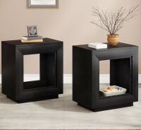 BYBLIGHT Kerlin 23.62 in. Black Rectangular Wood End Table, 2-piece