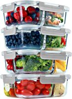 Glass Meal Prep Containers 2 & 3 Compartment, Leak-Proof Lids 32 oz 4 Pack