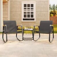 3 Piece Patio Bistro Set, Textilene Rocking Chairs for Porch, Black