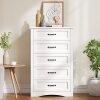 Lofka 43.3-In W 5 Drawer Dresser White Wood Chest of Drawers for Bedroom 43.3inch Large Capacity Storage Cabinet with Anti-Tip Device for Clothes Living Room Hallway Office