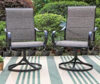Black Swivel Padded Textilene Metal Outdoor Dining Chair with Curve Arms (2-Pack)