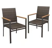 Brown Wicker Patio Dining Chairs with Black Frame, Set of 2
