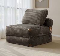 Allwex Molly 35 in. Gray Corduroy 3-in-1 Convertible Sleeper Lounge Chair Twin Size Folding Sofa Bed with Back Support Pillow