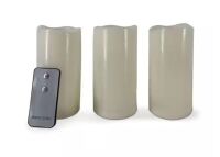 Hampton Bay 3 Pack 3 in. x 6 in. Bisque Color Resin Indoor/Outdoor Candle with Soft Glow Flicker and ON/OFF Remote Control.