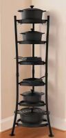 KES Solid Metal 6-Tier Freestanding Pot Rack with 6 Hooks, 264 lbs. Capacity, Black Finish