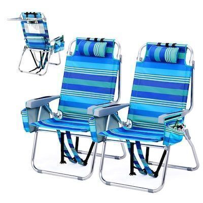 VINGLI 2 Pack 16-in Beach Chair with 5-Position Cooler Bag Cup Holders
