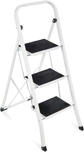 3 Step Ladder Folding Sturdy Lightweight Portable Step Stool for Kitchen, Bedroom, Home w/Non-Slip Rubber Feet, Padded Platforms Pads, 330lb Capacity