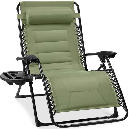 Oversized Padded Zero Gravity Chair, Folding Recliner w/ Headrest, Side Tray