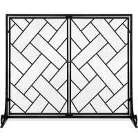 2-Panel Wrought Iron Geometric Fireplace Screen w/ Magnetic Doors - 44x33in