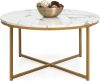 36in Faux Marble Accent Table, Modern End Table, Large Coffee Table Home Decor for Living Room, Dining Room, Tea, Coffee w/Metal Frame, Foot Caps, Designer