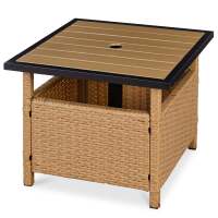 Outdoor Wicker Patio Side Table Accent Furniture w/ Umbrella Hole
