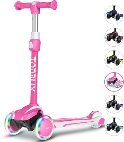 TONBUX Kids Scooter for Age 3-12, Toddler Scooter with 4 Adjustable Heights, Light Up 3-Wheels Scooter, Shock Absorption Design, Lean to Steer, Balance Training Scooter for Kids