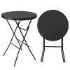 VINGLI 32-in Plastic Round Black Folding Table HDPE Matrial with Gray Metal Finish