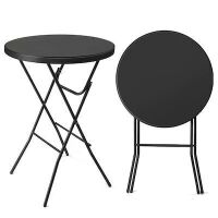 VINGLI 32-in Plastic Round Black Folding Table HDPE Matrial with Gray Metal Finish