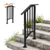 VINGLI 1-2 Steps Handrails for Outdoor with Drainage Holes and Straight Ends Wrought Iron