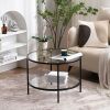 VINGLI 25.6-in W Round Glass Coffee Table with 2 Tier Black