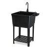 Plastic Utility Sink Freestanding With Storage Shelf in Black