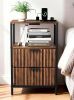 Fluted Style Nightstand with Charging Station, 2 Fabric Drawers