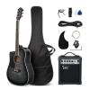 Glarry GMA101 Left Handed 41 Inch EQ Acoustic Guitar w/15W Amp Black