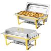 ROVSUN 9 QT Rectangular Gold Chafing Dish Buffet Set with Full-Size Pans