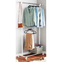 Mainstays Adjustable 2-Tier Rolling Clothes Rack with Locking Wheels, Steel, Silver/White