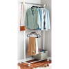 Mainstays Adjustable 2-Tier Rolling Clothes Rack with Locking Wheels, Steel, Silver/White