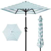 Outdoor Steel Striped Market Patio Umbrella w/ Tilt, Crank Lift - 10ft