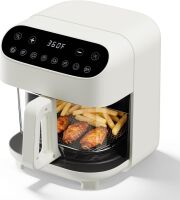 5 Quart Glass Air Fryer, 8 Preset Modes, PTFE/PFAS Free, BPA-Free, Dishwasher Safe, White