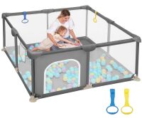 Dripex Baby Playpen, 47"&times;47" Play Pens for Babies and Toddlers, Safe Anti-Fall Play Yard with Gates, Baby Fence with Breathable Mesh, Indoor & Outdoor Kids Activity Center, Grey