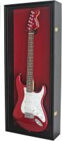 DisplayGifts 42" Electric Guitar Display Case Cabinet Shadow Box with Guitar Hanger Stand, Lockable UV Protection Red Felt Interior with Black Finish Frame