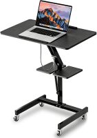 Mobile Standing Desk with Wheels, Height Adjustable Laptop Table, 27.56 Inch Portable Ergonomic Workstation with Locking Casters & Tilting Top, Black