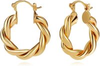 LILIE&WHITE Twisited Gold Chunky Hoop Earrings For Women 14K Gold Plated High Polished Lightweight Hoops Fashion Jewelry