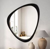 19 in. W x 24.1 in. H Irregular Black Natural Solid Wood Frame Decorative Mirror