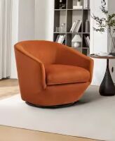 Modern Orange Velvet Swivel Accent Arm Chair with Metal Base
