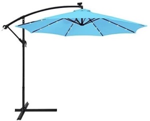 10ft Solar LED Offset Hanging Market Patio Umbrella w/Easy Tilt Adjustment