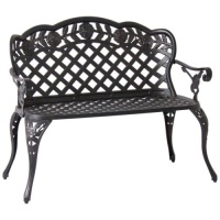 2-Person Aluminum Bench w/ Lattice Backrest and Seat, Rose Detailing, Bronze&nbsp;