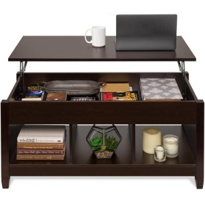 Multifunctional Lift Top Coffee Table w/ Hidden Storage, 3 Cubbies 