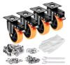 4 Pack Swivel Plate Casters with A/B Locks Noiseless PVC Wheels Heavy Duty 1400 lbs. Capacity