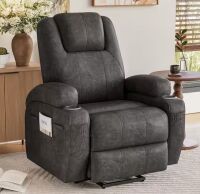 Power Lift Recliner Chair (Leathaire) with Massage, 2-Cup Holders Side Pockets Black